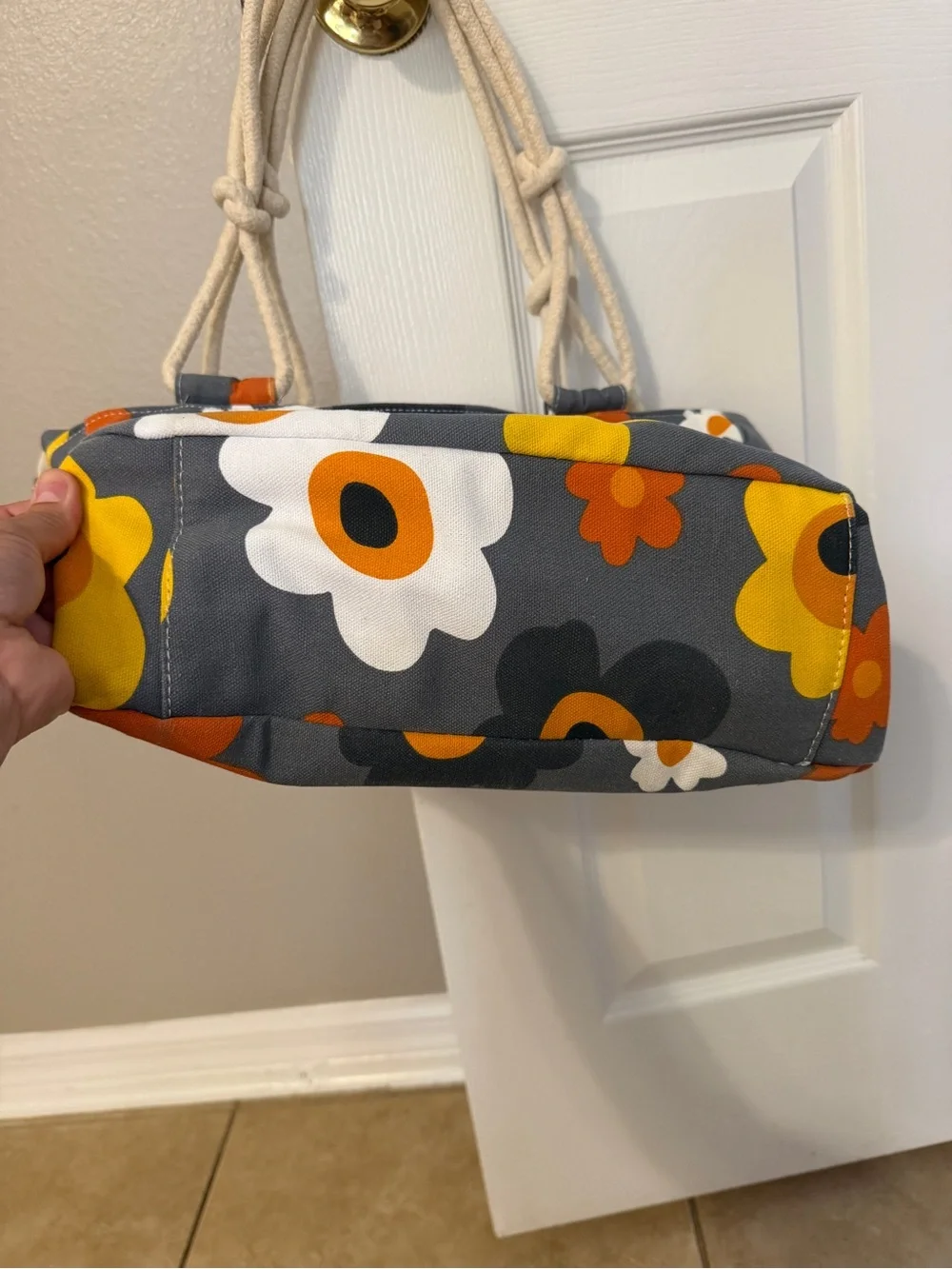 Canvas Floral Tote Bag in Gray, Yellow & Orange